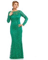 Marina Sequined Lace Long Sleeve Illusion Gown