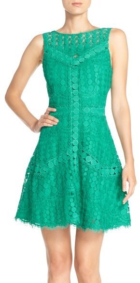 green lace fit and flare dress