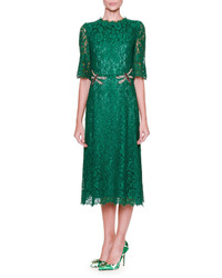 Dolce & Gabbana Dragonfly Embellished Lace Midi Dress Light Musk Green