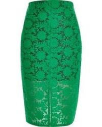 River Island Green Lace Pencil Skirt