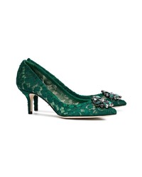 Dolce & Gabbana Green Bellucci 60 Lace Crystal Pumps
