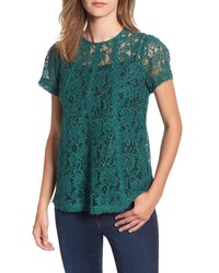 Green Lace Short Sleeve Blouse