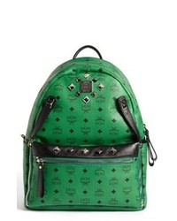 MCM Studded Medium Coated Canvas Backpack Paradise Green