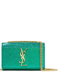 Saint Laurent Monogramme Kate Small Glittered Leather Shoulder Bag Jade