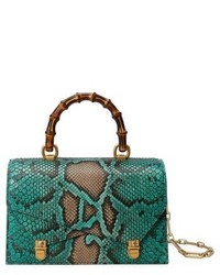 Gucci Small Linea P Painted Genuine Python Top Handle Satchel Green