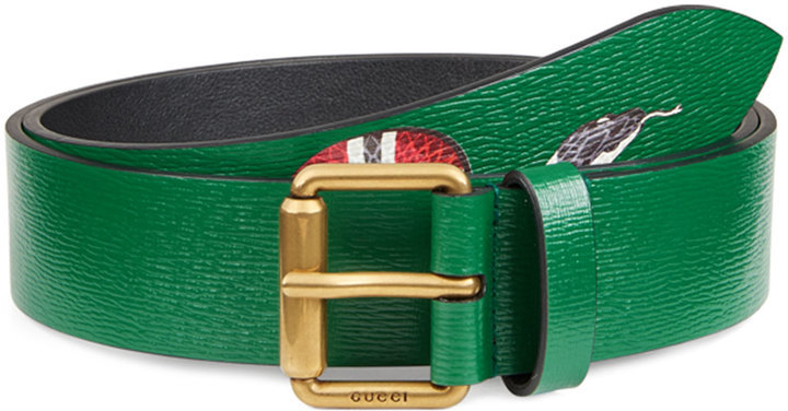 slutningen tolerance crush Gucci Snake Print Leather Belt Green, $420 | Neiman Marcus | Lookastic