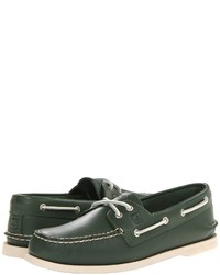 Men's Green Leather Boat Shoes by 