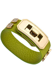 Andara Gold Light Green Leather And Crystal Twist Buckle Bracelet