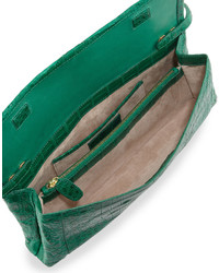 Nancy Gonzalez Gotham Crocodile Flap Clutch Bag Green Matte