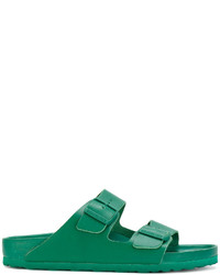 Green Leather Flat Sandals