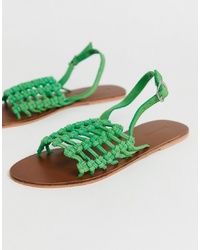 Warehouse Leather Knotted Detail Sandal In Green