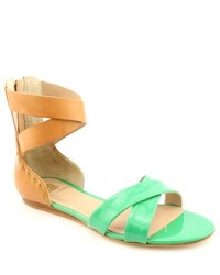 Pour La Victoire Fabia Green Leather Gladiator Sandals Shoes