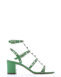 Valentino Green Patent Leather Rockstud T Strap Sandals