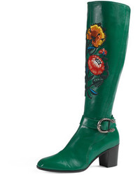 Green Leather Knee High Boots