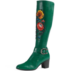 Gucci Dionysus Embroidered Knee Boot Emerald