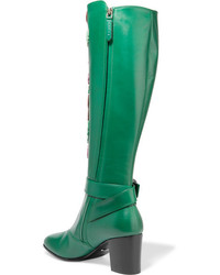 Gucci Embroidered Leather Knee Boots Emerald