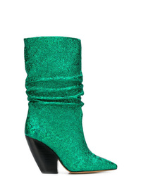 Green Leather Mid-Calf Boots