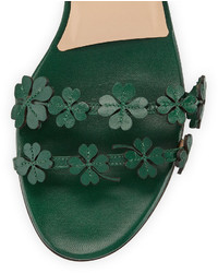 Valentino Leather Four Leaf Clover Sandal Emerald