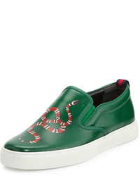 Green Leather Slip-on Sneakers