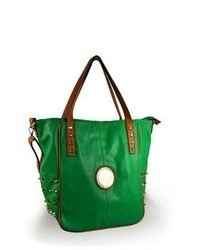 TheDapperTie Green Soft Leather Like Tote Handbag With Studs H 0566