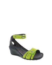 Green Leather Wedge Sandals