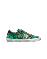 Green Leopard Leather Low Top Sneakers