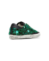 Golden Goose Deluxe Brand Green Black And Silver Leopard Print Leather Sneakers