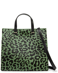 Clare Vivier Clare V Petit Leopard Print Calf Hair And Leather Tote Green