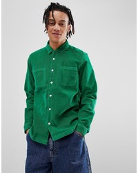 ASOS DESIGN Overshirt In Cord With Revere Collar In Green