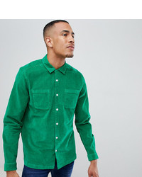 ASOS DESIGN Tall Overshirt In Cord With Revere Collar In Green