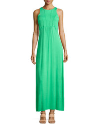 Neiman Marcus Piped Sleeveless Maxi Dress Green