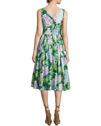 Dolce & Gabbana Hydrangea Sleeveless Smocked Waist Midi Dress