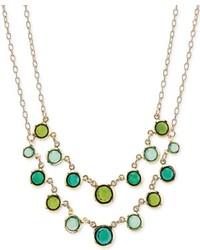 2028 Gold Tone Green Acrylic Two Row Necklace