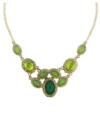 2028 Necklace Gold Tone Green Crystal Bib Necklace