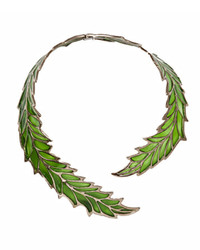 Bernard Delettrez Openwork Green Enamel Leaf Necklace
