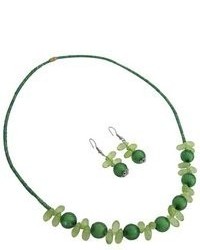 FashionJewelryForEveryone Teardrop Fancy Lite And Dark Green Beads Necklace Earrings Set