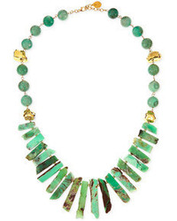 Devon Leigh Long Chrysoprase Spike Gold Dipped Nugget Necklace