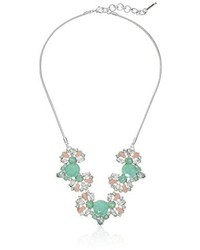 Nine West Dazzle Me Silver Tone Seafoam And Pink Large Frontal Necklace 16