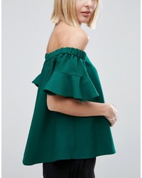 Asos Off Shoulder Top With Frill Sleeve