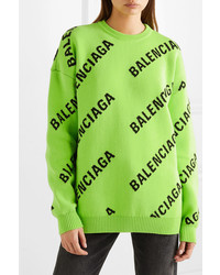 Balenciaga Oversized Intarsia Cotton Blend Sweater