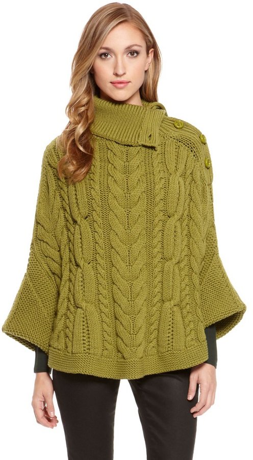 Hugo Boss Sibylla Virgin Wool Cable Knit Sweater Poncho Black, $495 | Hugo  Boss | Lookastic