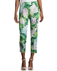 Dolce & Gabbana Hydrangea Brocade Cropped Straight Leg Pants Green