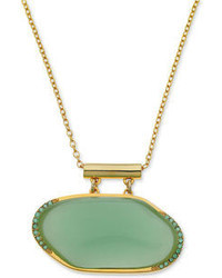 T Tahari 14k Gold Plated Green Cabochon And Crystal Pendant Necklace