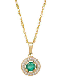 Lord & Taylor 14k Yellow Gold Emerald And Diamond Pendant Necklace