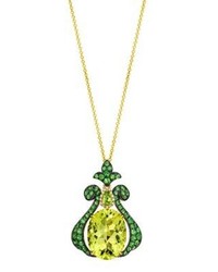LeVian 14kt Yellow Gold Lemon Quartz Pendant Necklace With Green Diamonds