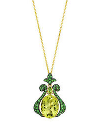 LeVian 14kt Yellow Gold Lemon Quartz Pendant Necklace With Green Diamonds
