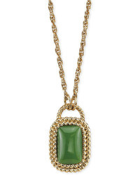 2028 Gold Tone Green Stone Rectangle Pendant Necklace