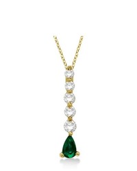 Allurez Graduated Diamond Pear Emerald Drop Pendant 14k Yellow Gold
