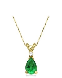 Allurez Pear Emerald Diamond Solitaire Pendant Necklace 14k Yellow Gold