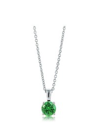 BERRICLE Sterling Silver 925 Emerald Cz Solitaire Pendant Necklace 6mm Jewelry